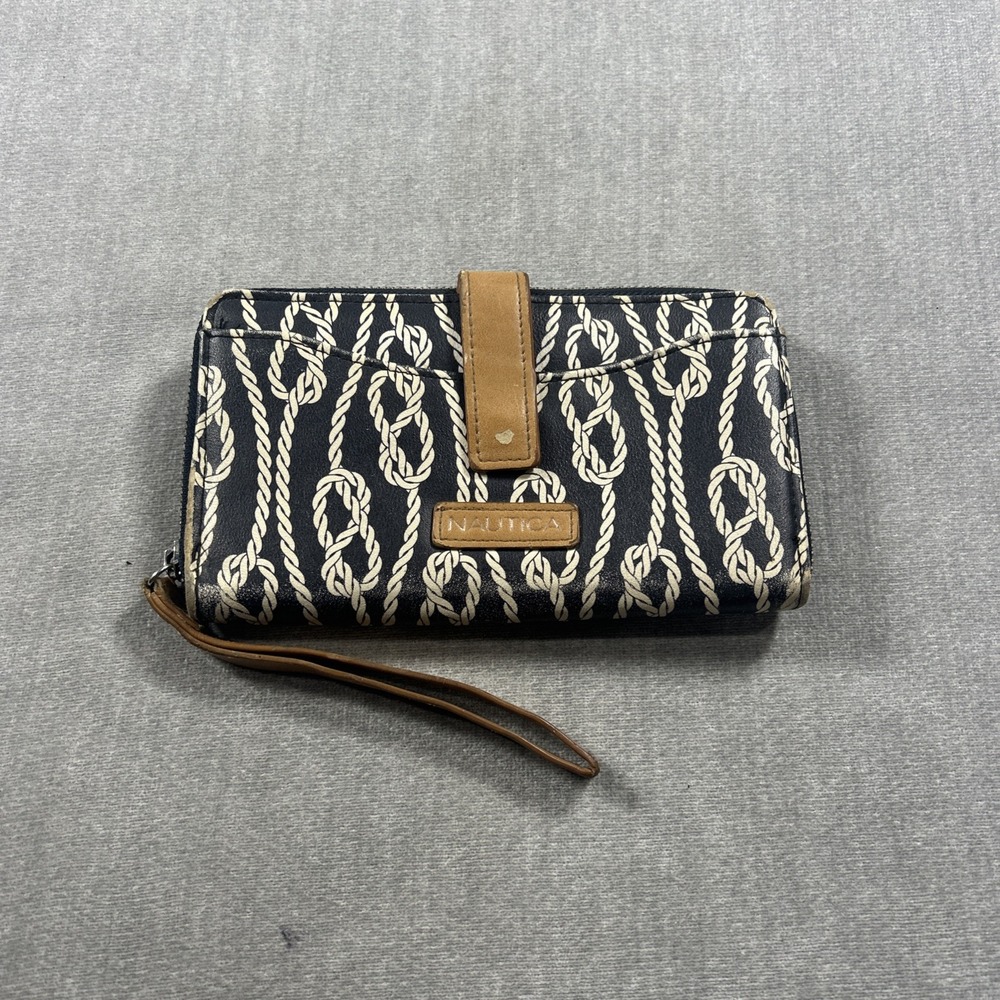 Nautica Navy Blue and White Rope Print Wristlet Wallet Women Accessory